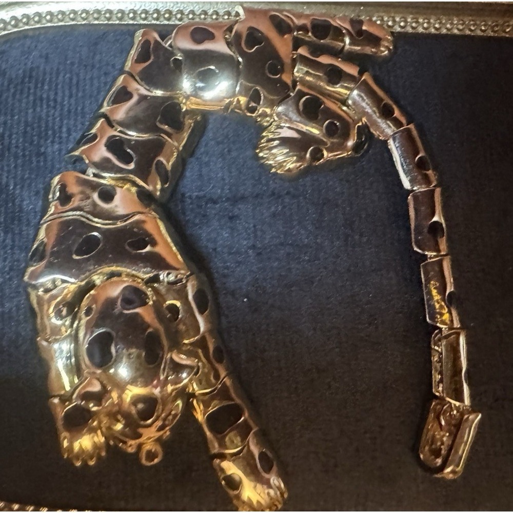 Vintage Articulated Panther Leopard Brooch Gold Tone Green Eyes Statement Jewelr